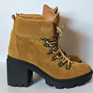 Beast Fashion Brown Platform Work Boots Size 7.5 Lace Up 3" Heel Combat Grunge